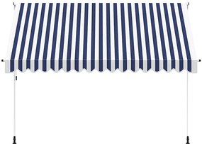 Toldo retrátil manual 350 cm riscas azuis e brancas