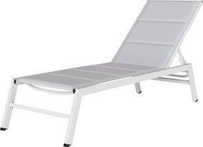 Espreguiçadeira em alumínio leve, encosto ajustável em 6 posições, estofamento integrado, 64 x 181 x 90 cm, cinzento claro