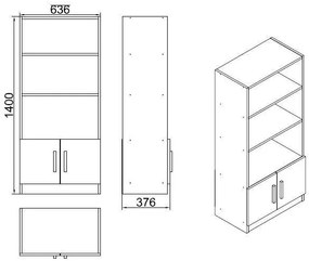 Estante VO4 – Nogueira e Antracite – 63,6x140x37,6 cm