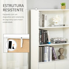 Estante para Livros com 3 Compartimentos Abertos e 1 Armário com Prateleira Ajustável Armazenamento para Sala de Estar Escritório 70x29,5x167 Branco