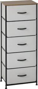 Cómoda com 5 gavetas 45 x 30 x 116 cm, móvel de arrumação com gavetas em tecido dobrável - estrutura em aço preto - cinzento
