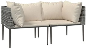 3 pcs conjunto lounge de jardim c/ almofadões vime PE cinzento