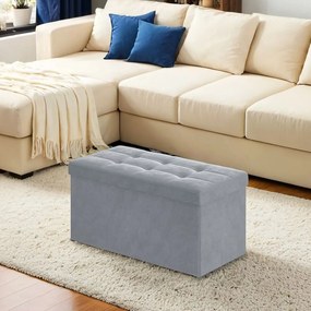 Banco com espaço de arrumação em veludo, 38 x 76 x 38 cm Cinzento claro