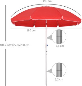 Guarda-sol de praia octogonal inclinável, Ø 180 cm, tecido de poliéster de alta densidade com proteção UV, altura ajustável, mastro de alumínio, bolsa