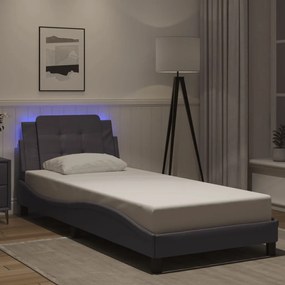 Estrutura de cama com luzes LED 90x200cm couro artificial cinza
