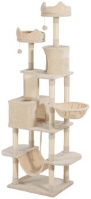 PawHut Arranhador para Gatos Grande Altura 173 cm Torre para Gatos com Plataformas Caverna Bolas Suspensa e Rede Bege