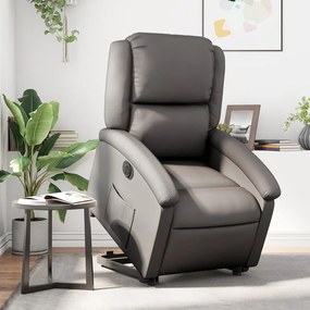 vidaXL Poltrona reclinável elevatória elétrica couro genuíno cinzento