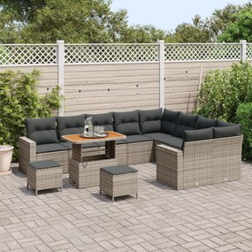 Conjunto de Sofá Modular de 12 Peças com Almofadas Cinza Rattan Acácia