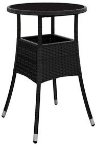 3 pcs conjunto jantar jardim c/ almofadões vime PE/vidro preto