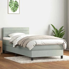 vidaXL Cama com molas/colchão cinzento-claro 90x220 cm veludo