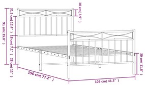 Estrutura de cama com cabeceira e pés 100x190 cm metal preto