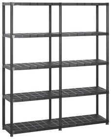 3059852 vidaXL Unidade com 5 prateleiras 142x38x170 cm plástico preto