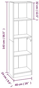 Estante 4 prat. 40x24x143 cm derivados madeira cinzento sonoma