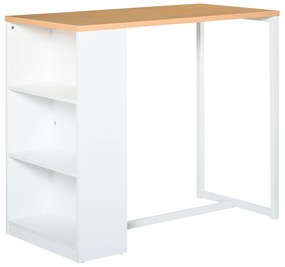 Mesa de bar Bistrô Mesa alta para jantar com 3 prateleiras Estrutura metálica Carga 100 kg 115x55x100 cm Branco e Carvalho