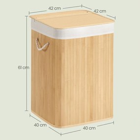 Cesto da roupa suja, com tampa de 95 L, em bambu 40 x 40 x 61 cm cor natural