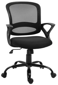 Cadeira de Oficina Ergonômica Basculante com Altura Ajustável Assento Giratório 360° Suporte e Lombar Malha Transpirável 61x61x89-99cm Preto