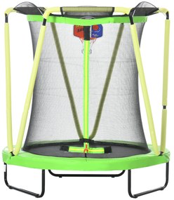ZONEKIZ Trampolim Infantil Ø140x155 cm Trampolim para Crianças de 3-10 Anos com Cesta de Basquetebol e 20 Bolas de Plástico Verde