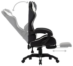 Cadeira estilo corrida c/ apoio pés couro artif. branco/preto