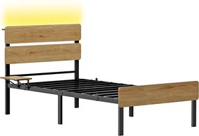 Estrutura de cama individual, 90 x 200 cm (COLChÂO NÃO INCLUIDO), com luzes LED Castanho