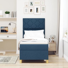 Cama Box Spring com Colchão e LED Azul 80x200 cm Tecido