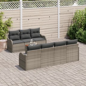 Conjunto de Sofá de Jardim de 8 Peças com Almofadas Cinza Rattan Poliv