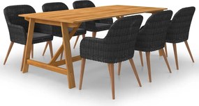 vidaXL 7 pcs conjunto de jantar para jardim preto