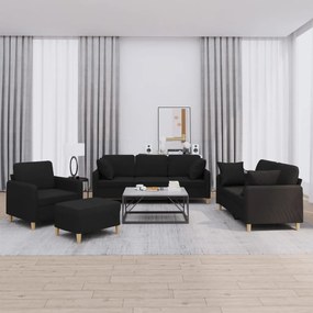 4 pcs conjunto de sofás com almofadas tecido preto