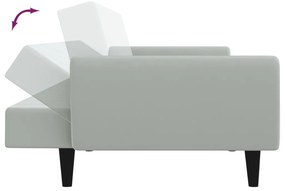 Sofá-cama 2 lugares c/ apoio de pés veludo cinza-claro
