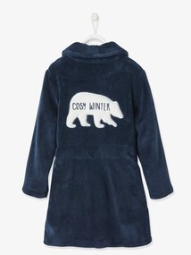 Oferta do IVA - Robe em malha polar azul escuro liso com motivo