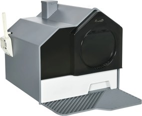 PawHut WC Gatos Caixa Areia Fechada Gato Bandeja Amovível Pá Filtro Desodorizante 47x45x42 cm Cinza | Aosom Portugal