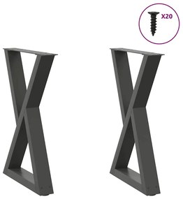 vidaXL Pés para mesa de jantar 2 peças antracite 50x(72-73,3) cm aço