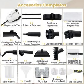 Limpador a vapor Vaporizador portátil 2000 W com tanque de 1,8 L Alta pressão de 5 bar Máquina de limpeza para casa Piso Tapete Branco