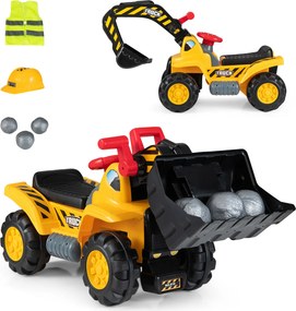 Andador Infantil de Construção 3 em 1, 85 x 33 x 44 cm, com Efeitos Sonoros, Amarelo