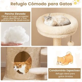 Arranhador para gatos adultos Torre multinível com cama acolchoada e poste para arranhar Centro de atividades gatos Bege