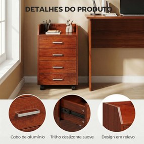 Bloco de Gavetas de Escritório com Rodas 4 Gavetas Organizador Móvel 40x36x65 cm Castanho