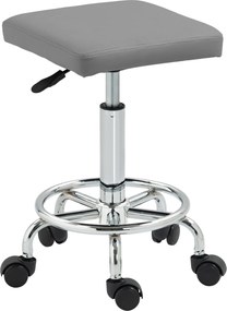 Banco Giratório com Rodas Altura Regulável 50-66 cm Assento Estofado em Imitação de Couro  34x34x50-66 cm Cinzento