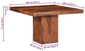 Mesa de jantar 120x120x77 cm madeira maciça de acácia