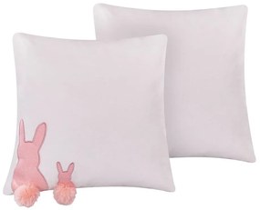 Conjunto de 2 almofadas decorativas com motivo de coelho branco e rosa 45 x 45 cm PHLOX Beliani