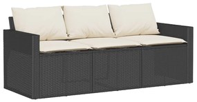 6 pcs conjunto sofás de jardim c/ almofadões vime PE preto