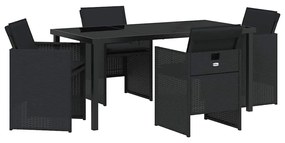 Conjunto de Jantar de Jardim com 5 Peças e Almofadas , Preto, Rattan,