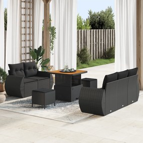 Conjunto de Sofá de Jardim vidaXL de 8 Peças com Almofadas Preto Vime