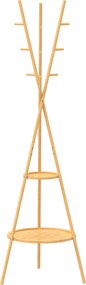 HOMCOM Cabide de Pé em Bambu Cabide para Roupas com 2 Prateleiras e 9 Ganchos Design Elegante 58,5x58,5x176 cm Madeira | Aosom Portugal