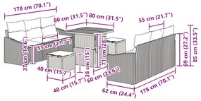 Conjunto de Sofás para Jardim vidaXL 9 Peças com Almofadas Preto Ratta