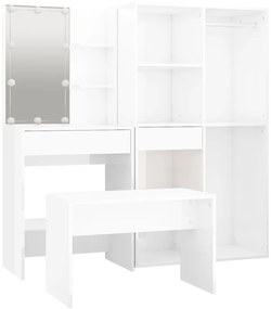 Conjunto toucador com LED madeira processada branco brilhante
