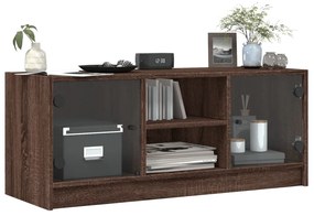 Móvel de TV c/ portas de vidro 102x37x42 cm carvalho castanho
