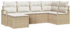 Conjunto de Sofá de Jardim de 6 Peças com Almofadas Bege em Rattan Sin