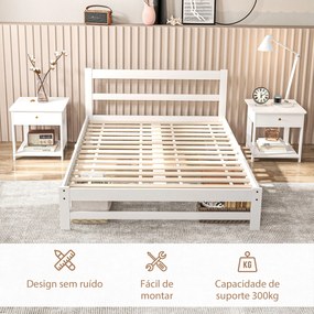 Estrutura de Cama de Madeira Estrado de Cama de Casal para Colchão 190x135 cm Carga 300 kg 195x141x80 cm Branco