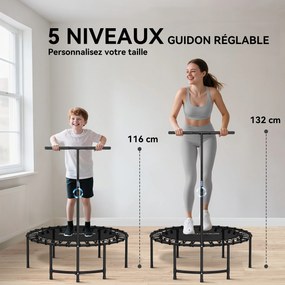 Trampolim de fitness com cordas elásticas, pega ajustável em 5 posições, capacidade de 100 kg, aço, Ø102x132 cm, preto