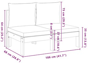 Sofá 2 lug. jardim s/ apoio braços c/ almofadões acácia maciça