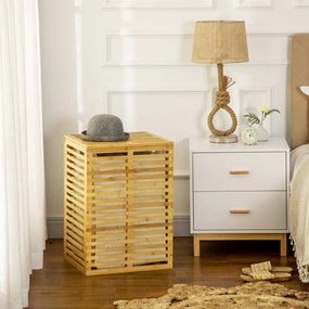 Cesto de roupa suja em bambu com saco de tecido removível e tampa - 44 x 37 x 62,5 cm